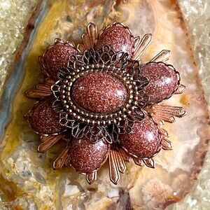 Rose Gold Vintage 50’s Brooch Copper Glitter Rhinestones